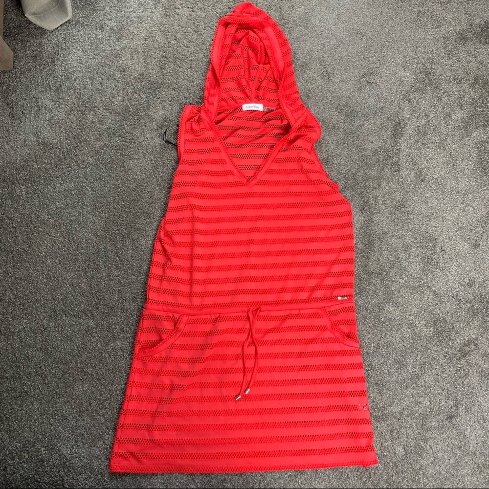 Calvin Klein mesh tie waist hooded swim cover up